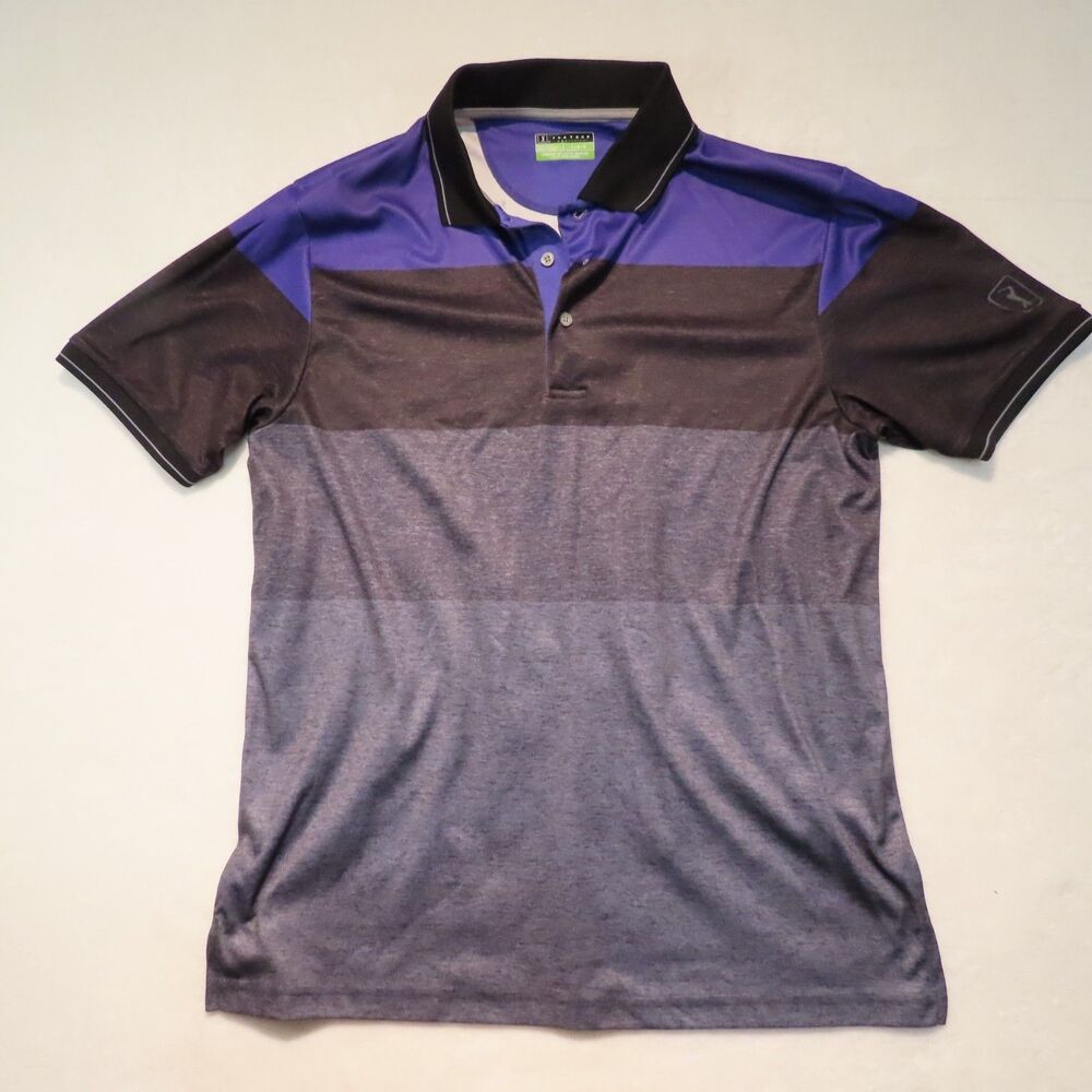PGA Tour Pro Series Golf Shirt Mens Large L Purple Gray Colorblock Polo Athletic